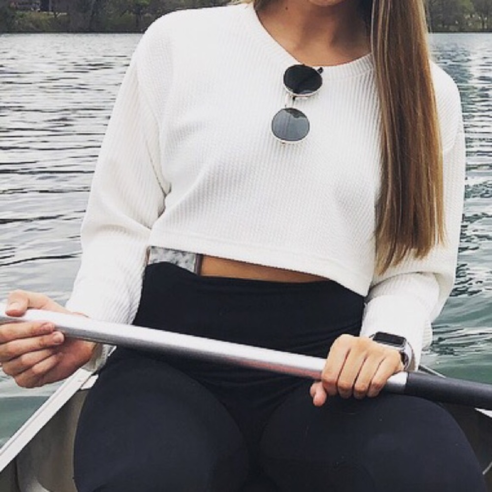Ribbed white long sleeve crop top